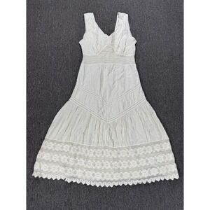Scully Dress Womens Medium White Cotton Crochet Lace Smocked Boho Western